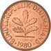 Coin, GERMANY - FEDERAL REPUBLIC, Pfennig, 1980, Karlsruhe, AU(55-58), Copper