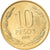 Moeda, Chile, 10 Pesos, 1999, Santiago, AU(55-58), Alumínio-Bronze, KM:228.2