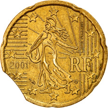 France, 20 Euro Cent, 2001, Pessac, error clipped planchet, AU(50-53), Brass