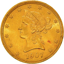 Moneda, Estados Unidos, Coronet Head, $10, Eagle, 1907, Philadelphia, EBC, Oro