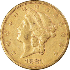 Moneda, Estados Unidos, $20, Double Eagle, 1881, San Francisco, BC+, Oro