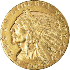 Coin, United States, Indian Head, $5, Half Eagle, 1909, U.S. Mint, Denver