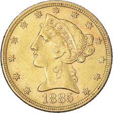 Monnaie, États-Unis, Coronet Head, $5, Half Eagle, 1885, U.S. Mint