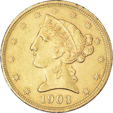 Coin, United States, Coronet Head, $5, Half Eagle, 1903, U.S. Mint, San