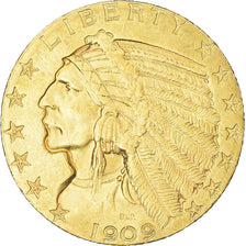 Monnaie, États-Unis, Indian Head, $5, Half Eagle, 1909, U.S. Mint