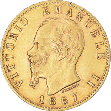 Moeda, Itália, Vittorio Emanuele II, 20 Lire, 1867, Torino, AU(50-53), Dourado