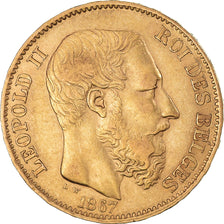 Moneta, Belgia, Leopold II, 20 Francs, 20 Frank, 1867, EF(40-45), Złoto, KM:32