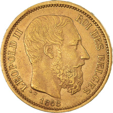 Coin, Belgium, Leopold II, 20 Francs, 20 Frank, 1868, AU(50-53), Gold, KM:32