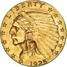 Coin, United States, Indian Head, $2.50, Quarter Eagle, 1925, U.S. Mint, Denver