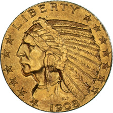 Moneta, Stati Uniti, Indian Head, $5, Half Eagle, 1908, U.S. Mint, Philadelphia