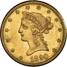 Moneta, USA, Coronet Head, $10, Eagle, 1890, U.S. Mint, Carson City, AU(55-58)