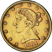 Estados Unidos, Coronet Head, $5, Half Eagle, 1881, Philadelphia, MBC+, Oro