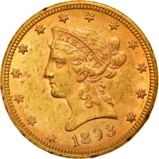 Moneta, USA, Coronet Head, $10, Eagle, 1893, U.S. Mint, Philadelphia, AU(50-53)