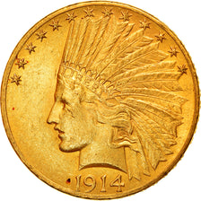 Moneta, USA, Indian Head, $10, Eagle, 1914, U.S. Mint, Philadelphia, AU(50-53)