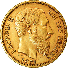 Moneta, Belgia, Leopold II, 20 Francs, 20 Frank, 1871, AU(50-53), Złoto, KM:37