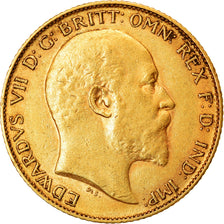 Moneda, Gran Bretaña, Edward VII, 1/2 Sovereign, 1909, EBC, Oro, KM:804