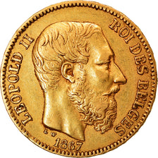 Moneta, Belgia, Leopold II, 20 Francs, 20 Frank, 1867, EF(40-45), Złoto, KM:32