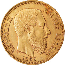 Moeda, Bélgica, Leopold II, 20 Francs, 20 Frank, 1869, Brussels, MS(60-62)