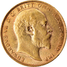 Moeda, Grã-Bretanha, Edward VII, Sovereign, 1909, AU(55-58), Dourado, KM:805