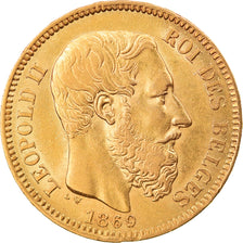 Moneda, Bélgica, Leopold II, 20 Francs, 20 Frank, 1869, MBC+, Oro, KM:32