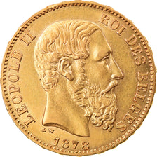 Moneta, Belgio, Leopold II, 20 Francs, 20 Frank, 1878, SPL, Oro, KM:37