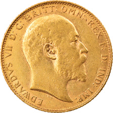 Moneta, Wielka Brytania, Edward VII, Sovereign, 1907, AU(55-58), Złoto, KM:805