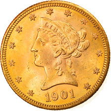 Moneta, USA, Coronet Head, $10, Eagle, 1901, San Francisco, MS(60-62), Złoto