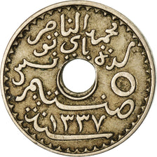 Moeda, Tunísia, Muhammad al-Nasir Bey, 5 Centimes, 1918, Paris, EF(40-45)