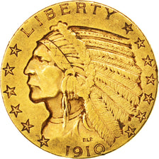 Stati Uniti, Indian Head, $5, Half Eagle, 1910, U.S. Mint, Philadelphia, BB,...