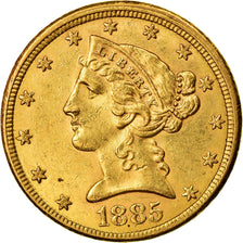 Moeda, Estados Unidos da América, Coronet Head, $5, Half Eagle, 1885, U.S.