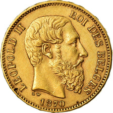 Moneta, Belgia, Leopold II, 20 Francs, 20 Frank, 1870, AU(55-58), Złoto, KM:32