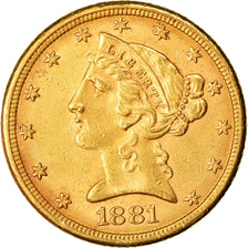 Münze, Vereinigte Staaten, Coronet Head, $5, Half Eagle, 1881, U.S. Mint