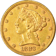 Monnaie, États-Unis, Coronet Head, $5, Half Eagle, 1883, U.S. Mint