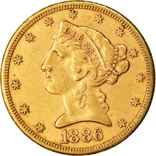 Moneta, USA, Coronet Head, $5, Half Eagle, 1886, U.S. Mint, San Francisco