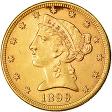 Moeda, Estados Unidos da América, Coronet Head, $5, Half Eagle, 1899, U.S.