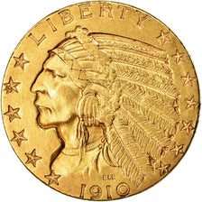 Moneta, USA, Indian Head, $5, Half Eagle, 1910, U.S. Mint, San Francisco