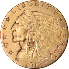 Coin, United States, Indian Head, $2.50, Quarter Eagle, 1912, Philadelphia