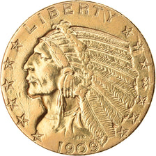 Moneta, Stati Uniti, Indian Head, $5, Half Eagle, 1909, U.S. Mint, Denver, BB+