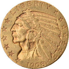 Monnaie, États-Unis, Indian Head, $5, Half Eagle, 1908, Philadelphie, TTB, Or