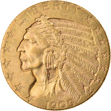 Moeda, Estados Unidos da América, Indian Head, $5, Half Eagle, 1909