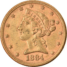 Monnaie, États-Unis, Coronet Head, $5, Half Eagle, 1884, U.S. Mint