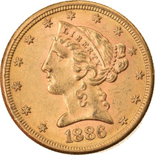 Moneda, Estados Unidos, Coronet Head, $5, Half Eagle, 1886, U.S. Mint, San