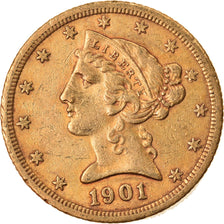 Coin, United States, Coronet Head, $5, Half Eagle, 1901, U.S. Mint, San