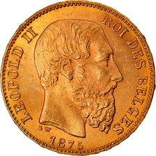 Moneta, Belgia, Leopold II, 20 Francs, 20 Frank, 1875, AU(55-58), Złoto, KM:37