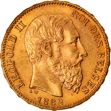 Moeda, Bélgica, Leopold II, 20 Francs, 20 Frank, 1882, AU(55-58), Dourado