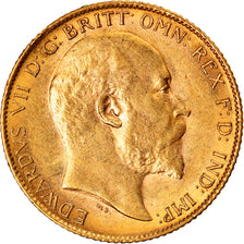 Moeda, Grã-Bretanha, Edward VII, 1/2 Sovereign, 1909, AU(55-58), Dourado