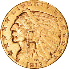 Moneta, USA, Indian Head, $5, Half Eagle, 1913, U.S. Mint, San Francisco