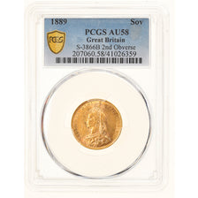 Coin, Great Britain, Victoria, Sovereign, 1889, PCGS, AU58, AU(55-58), Gold