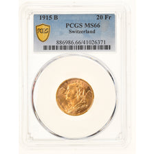 Moneda, Suiza, 20 Francs, 1915, Bern, PCGS, MS66, FDC, Oro, KM:35.1, graded