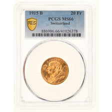 Moneda, Suiza, 20 Francs, 1915, Bern, PCGS, MS66, FDC, Oro, KM:35.1, graded